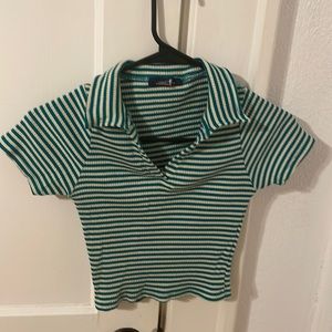 Excellent condition green and white stripes polo crop top